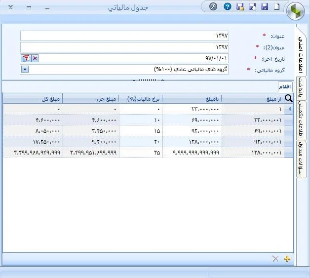 تعریف جدول مالیاتی کارکنان در سیستم حقوق و دستمزد سپیدار